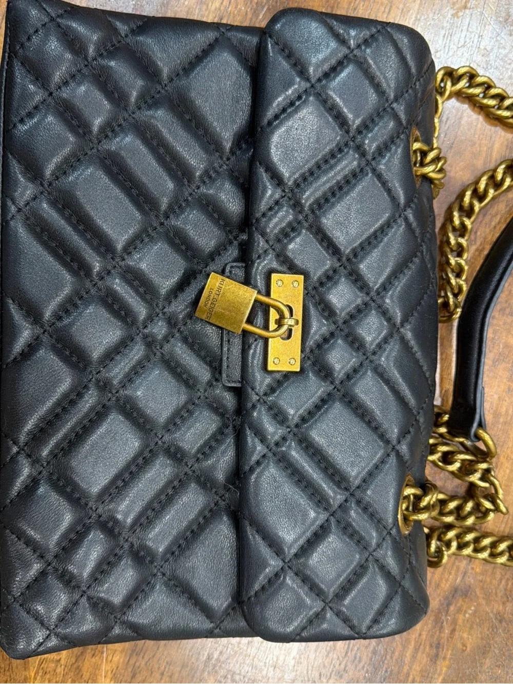Kurt Geiger Black Quilted Shoulder Bag with Gold Hardware